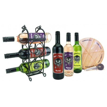 BOX APERO VINS MOTORHEAD 6*75CL + 1 PLANCHE + 1 COUTEAU + 1 RACK WINE